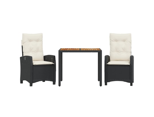 VIDAXL - Ensemble table et chaises Ensemble à manger de jardin avec coussins 3 pcs noir
