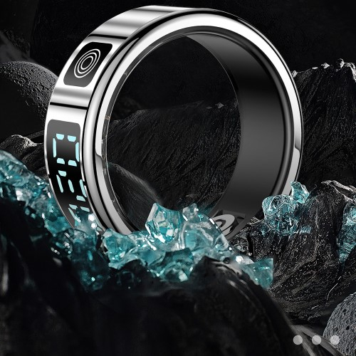 Smart Ring mit Quick-View Display / Blutsauerstoffmessung / Schrittzähler (19.9mm Durchmesser) (IP68) - Silber