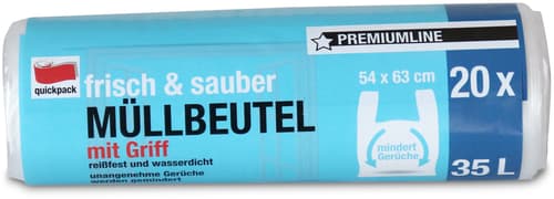 Quickpack Premium Müllbeutel frisch&sauber extra stark mit Tragegriff transparent 35 Ltr. mindert üble Gerüche