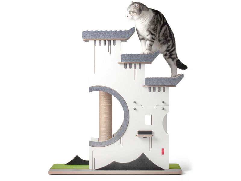 CanadianCat Design-Kratzmöbel Château Tatzberg Grau/Weiss Stilvolles Kratzmöbel für Katzen mit Kletterturm