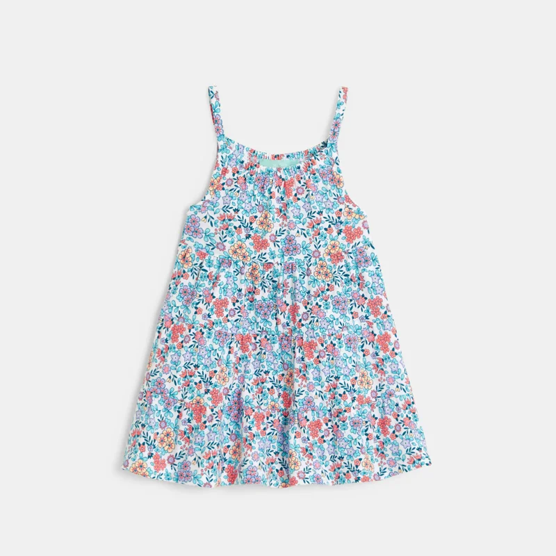 Robe à bretelles fleurie bleu bébé fille Gris ou noir