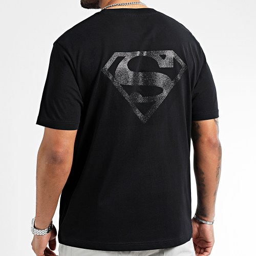 Tee Shirt Oversize Glitter Chest And Back Logo Noir