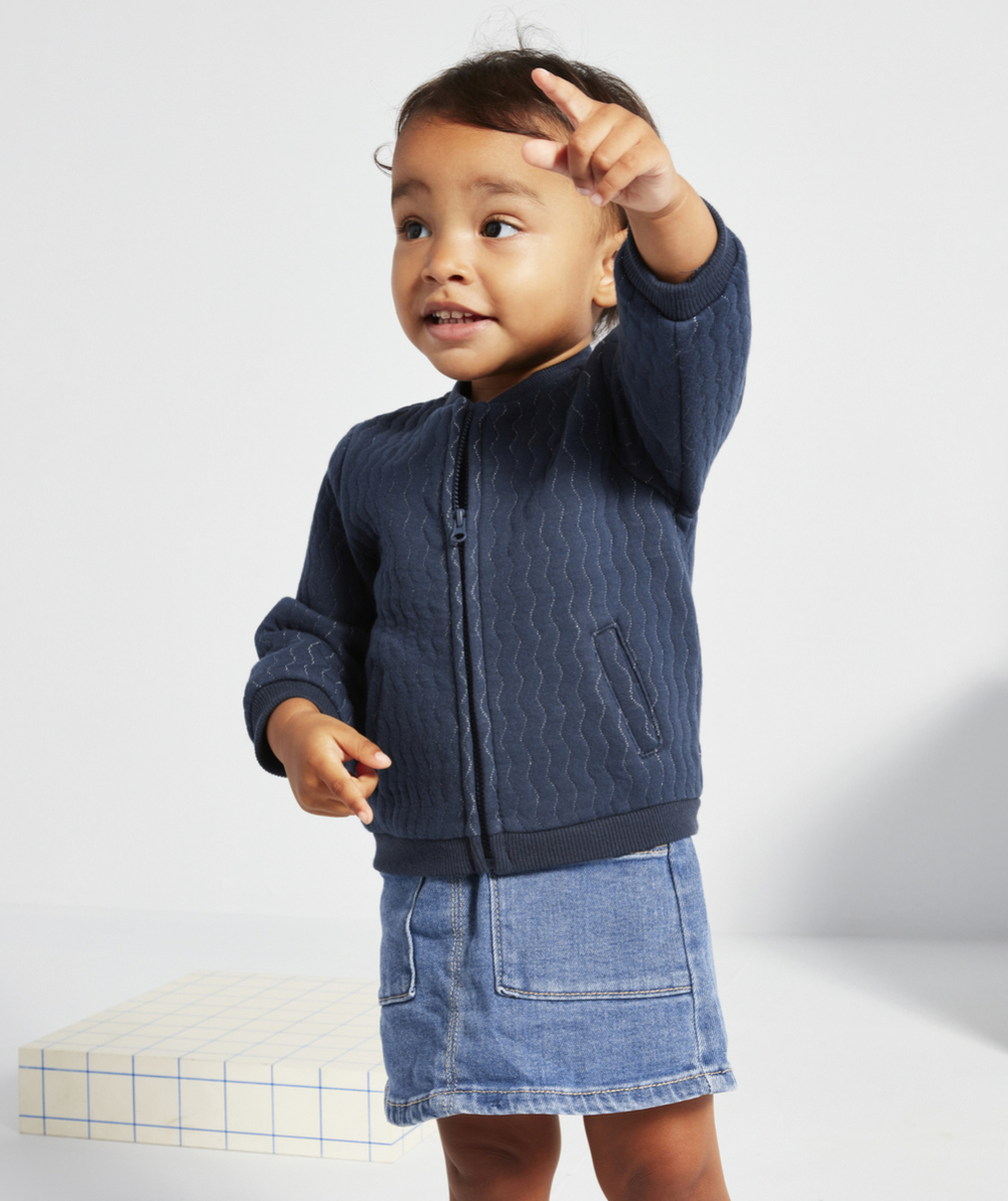 CARDIGAN BÉBÉ FILLE BLEU MARINE AVEC FILS COULEUR ARGENTÉE