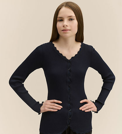 Rosemunde Cardigan - Rib - Weiß - Navy m. Spitze