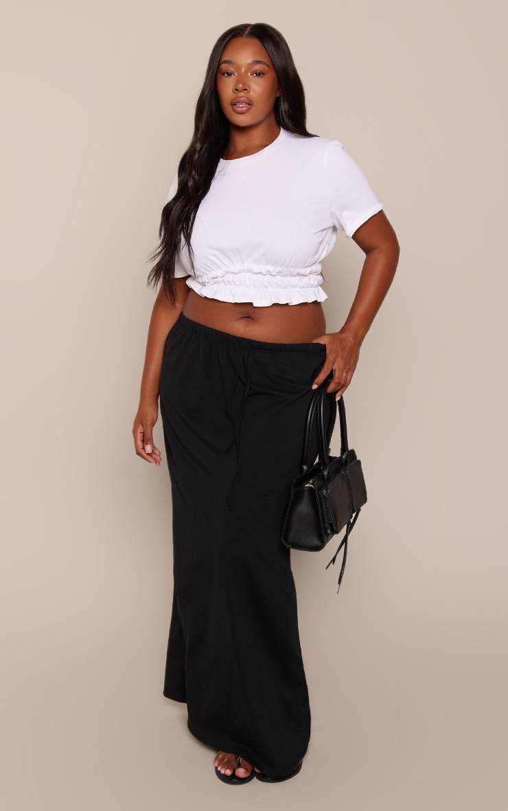 Noir Jupe Longue Évasée Grande Taille Avec Taille À Cordon