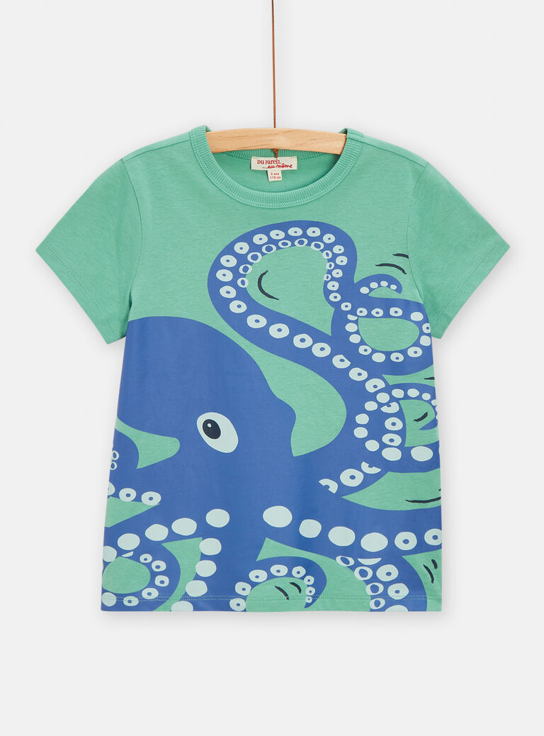 T-shirt vert animation pieuvre pour garçon