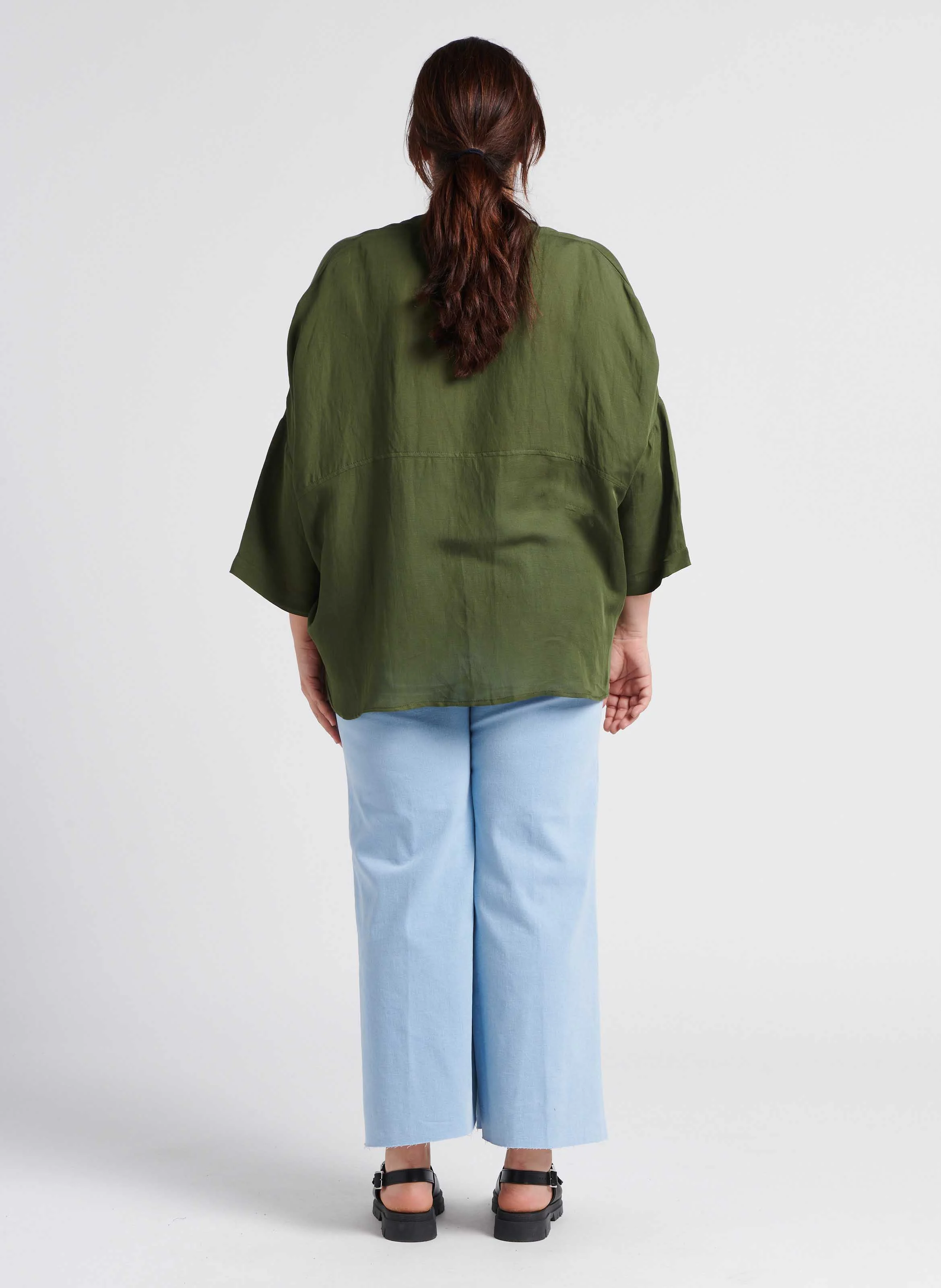 Jean taille haute à fentes en coton mélangé | Jean brut