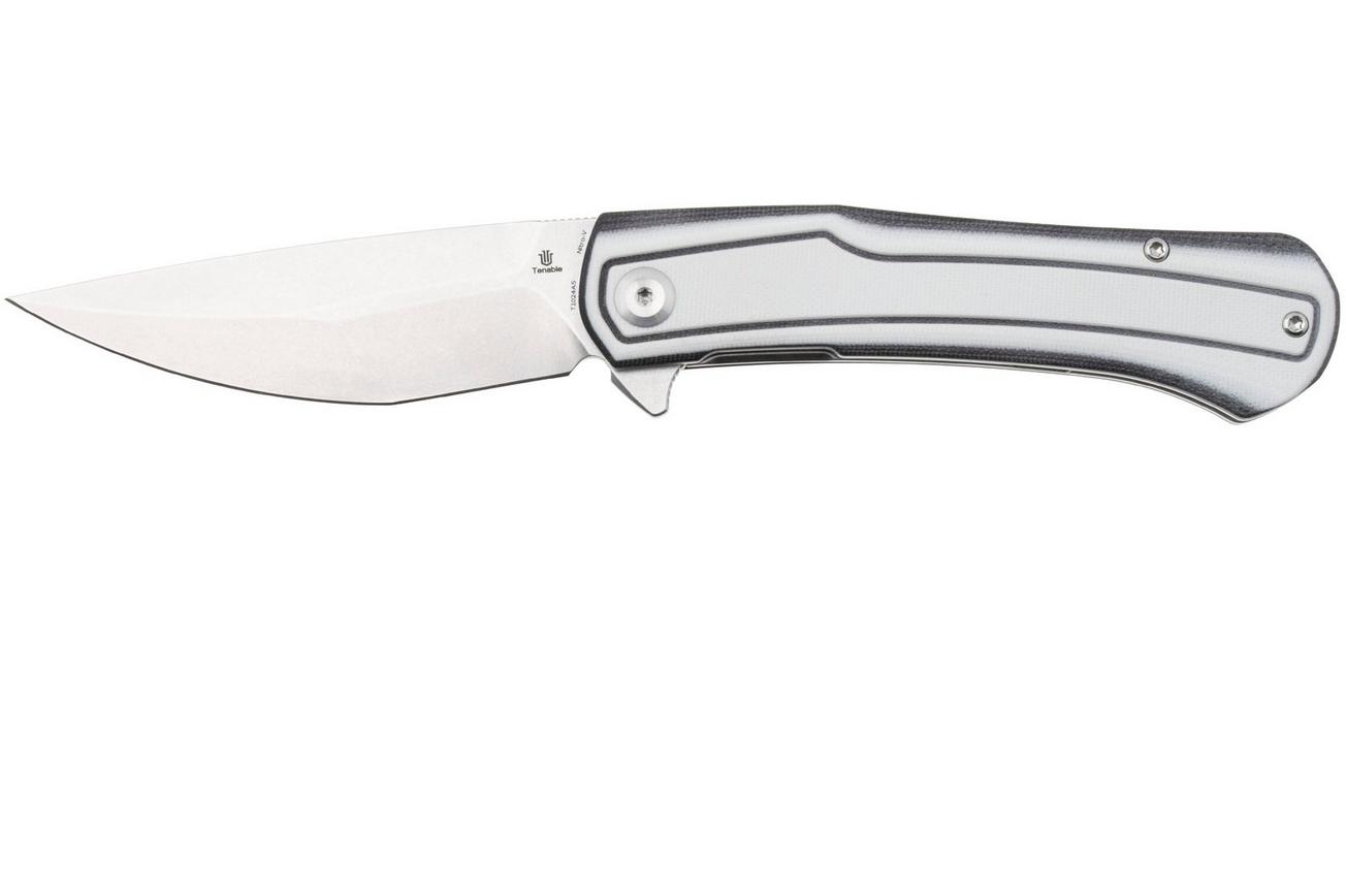 Tenable Knives Kratos T1024A5 Stonewashed Nitro-V, White Black G10, zakmes, Ostap Hel design