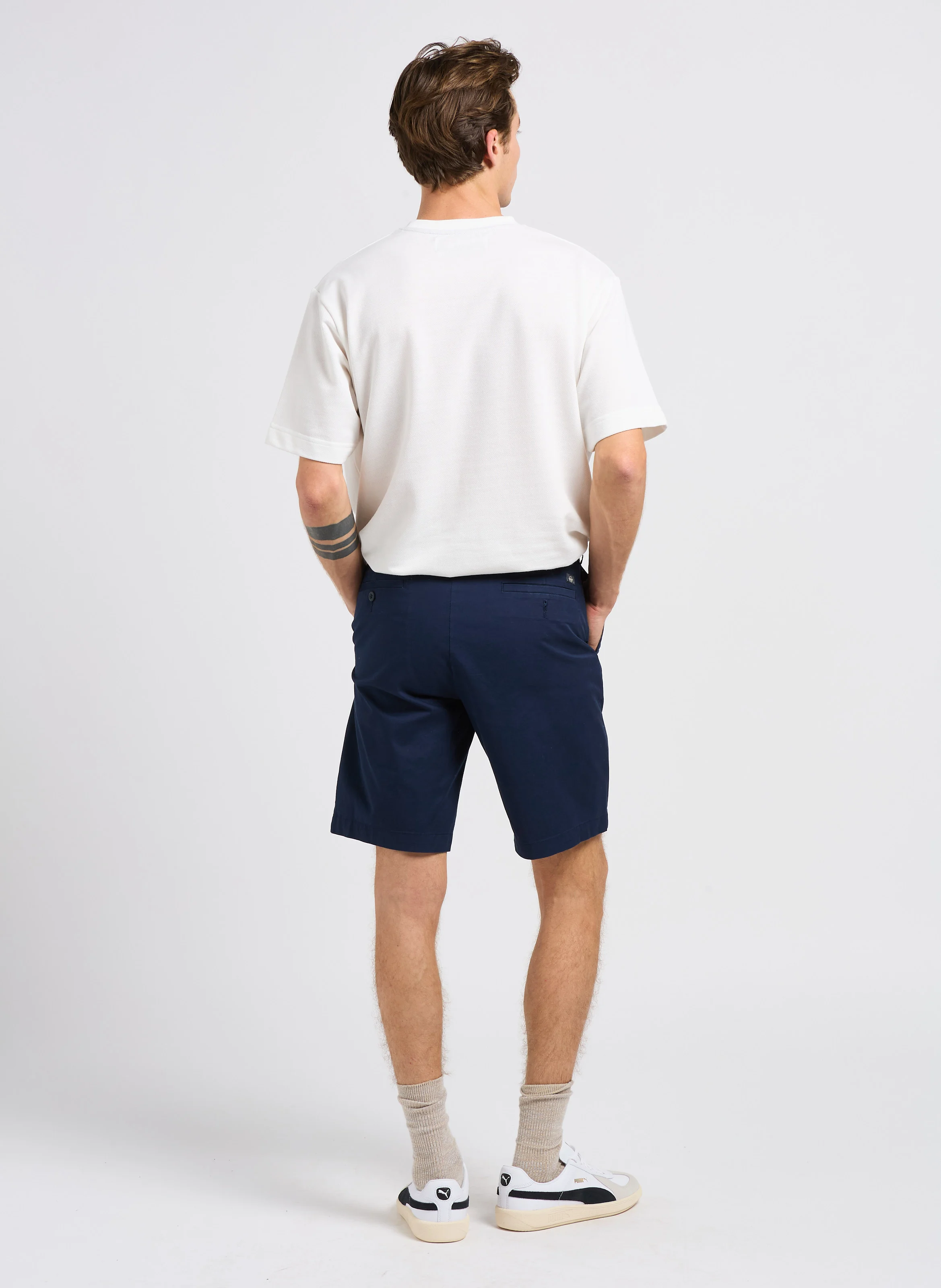Short chino slim-fit en coton mélangé | Bleu