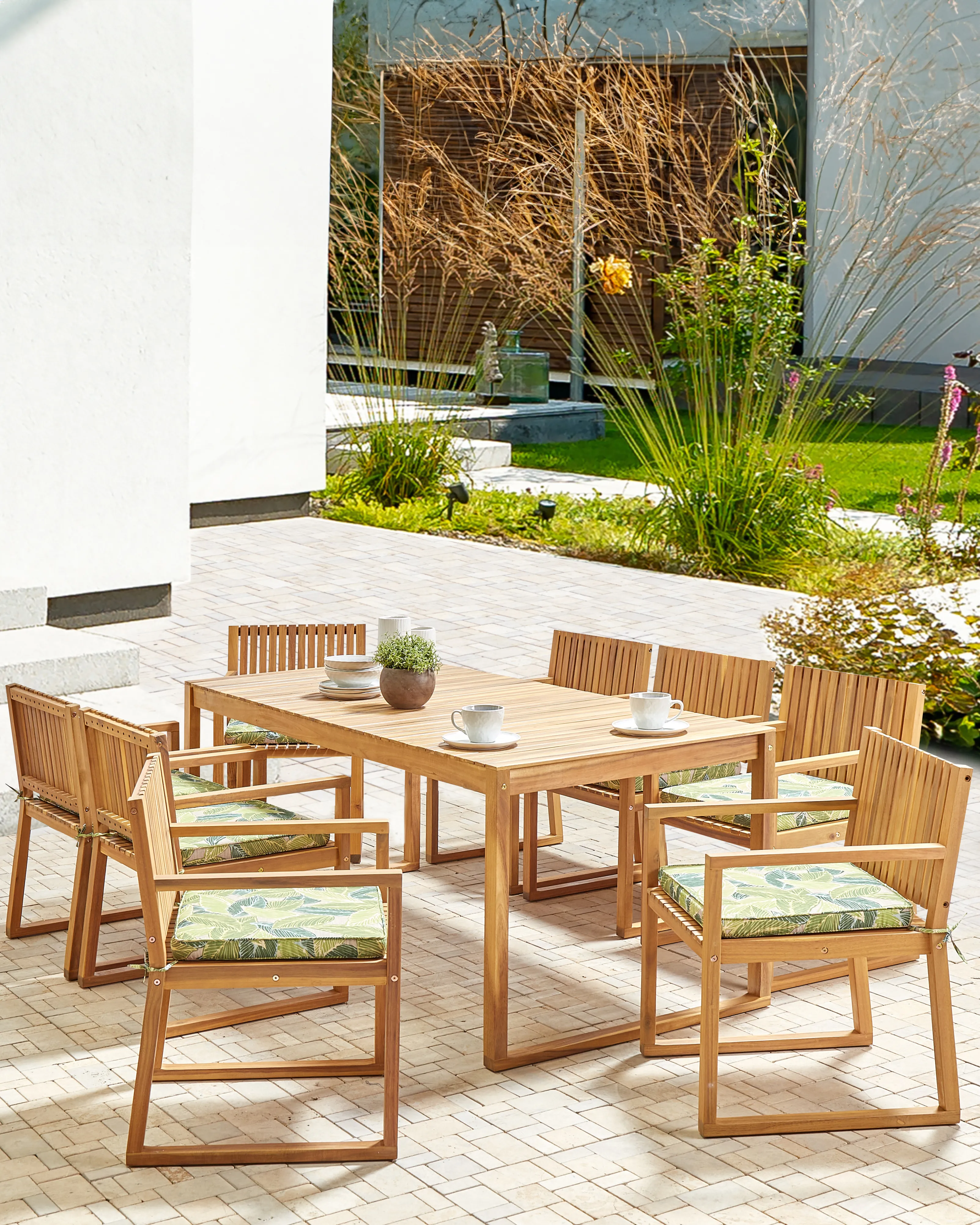 Set van 8 stoelen met zitkussen SASSARI II Gecertificeerd acaciahout Groen