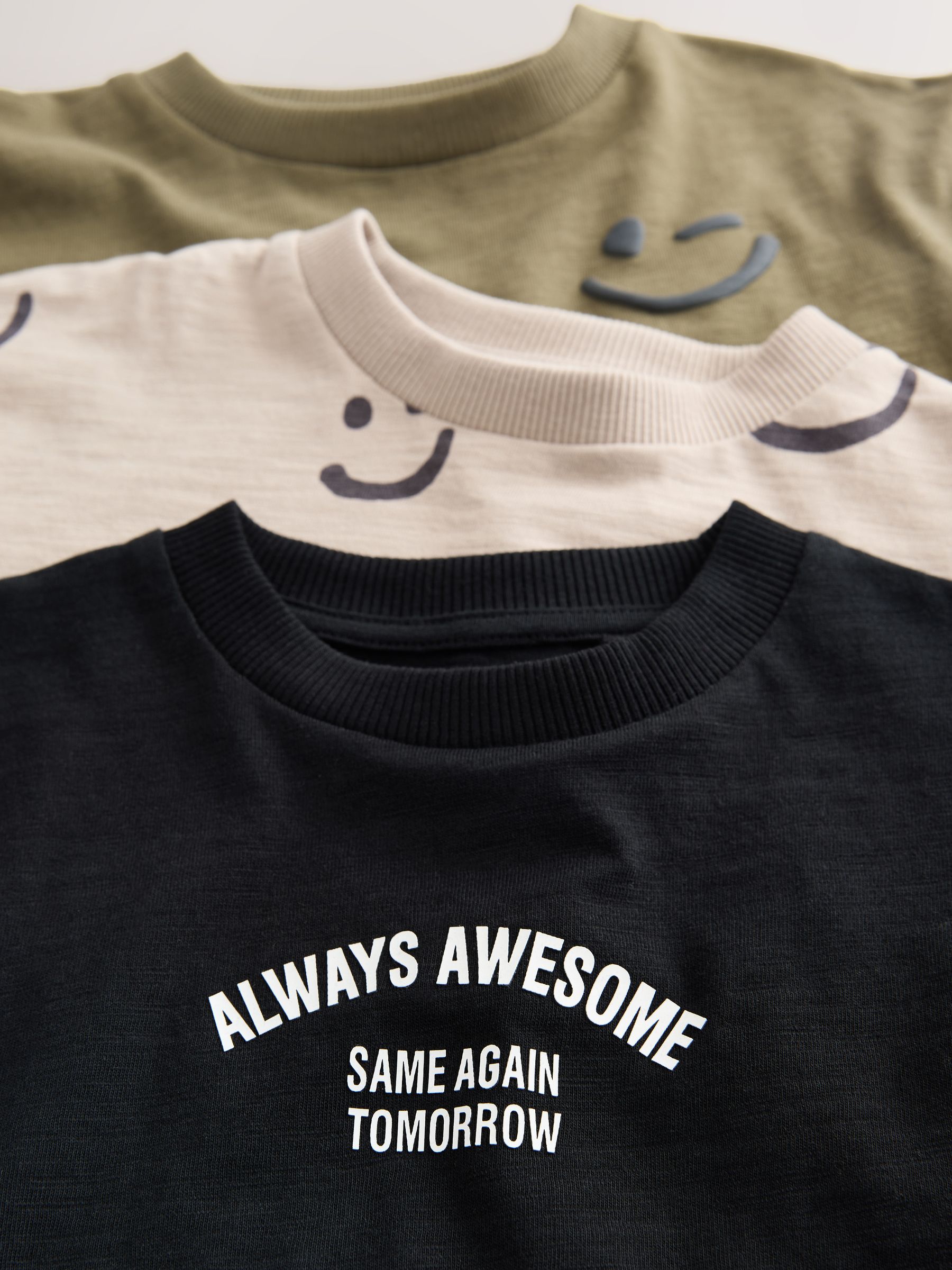 Kaki/crème smile - T-shirts met lange mouwen en dierenfiguurprint verpakking van 3 (3 mnd - 7 jr)