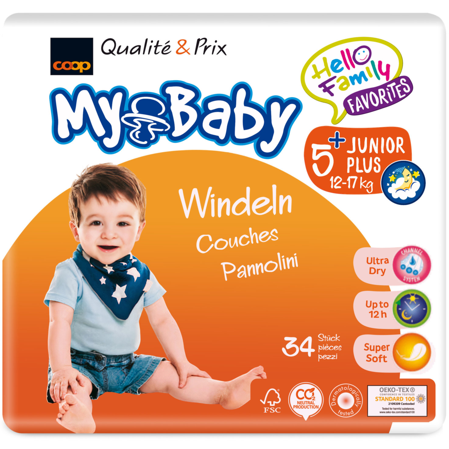 My Baby Windeln Grösse 5+ Junior Plus, 12-17kg, 34 Stück