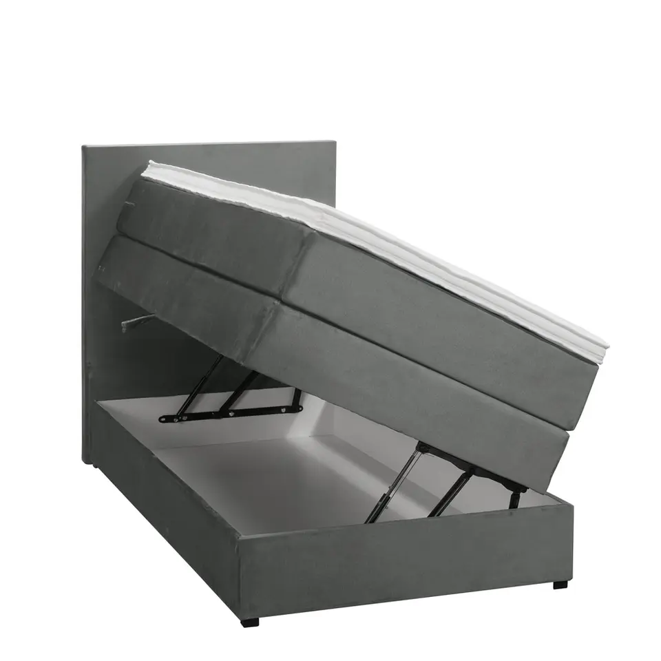 Boxspring met opbergruimte Liv egaal - grijs - 90x200 cm