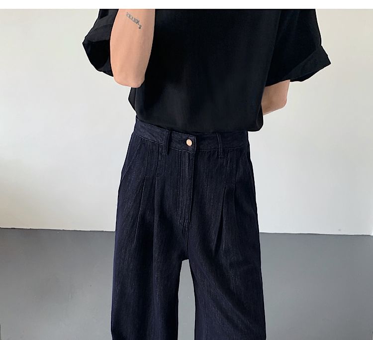 Omozando - Hoge taille effen geplooide wijde jeans