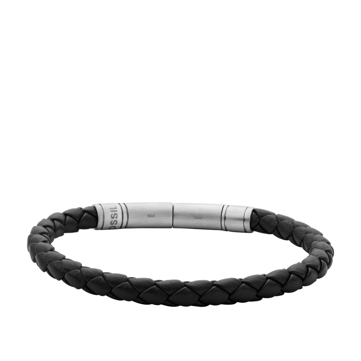 Bracelet FOSSIL acier cuir marron 19,5 cm