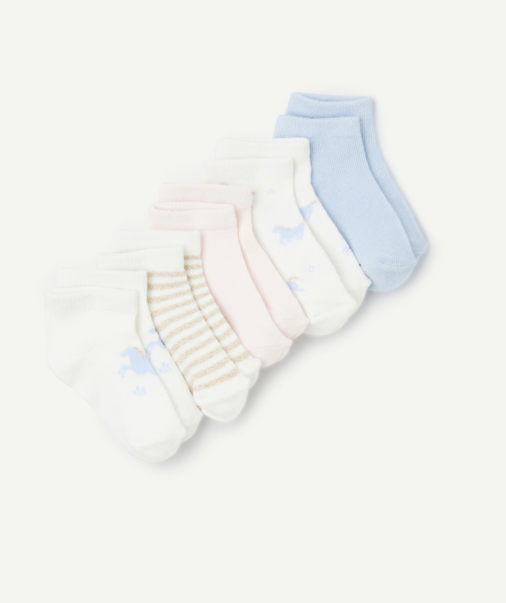 lot de 5 paires de socquettes bébé fille thème licorne bleu blanc et rose
