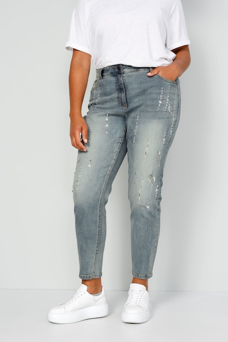 7/8-Jeans, Slim Fit, Strass-Details, 5-Pocket