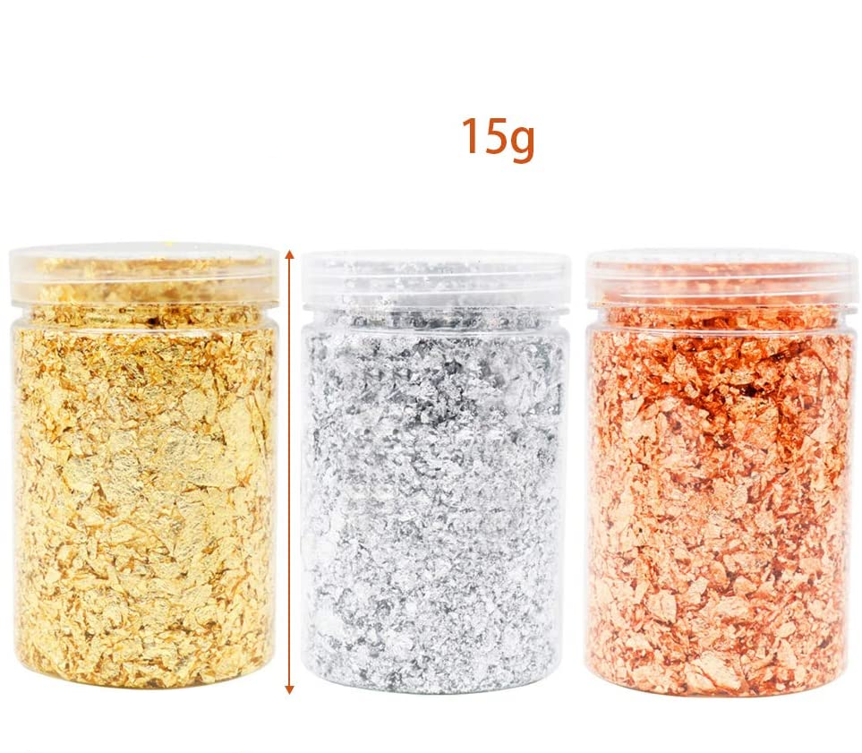 (3er Set) Nail Art Gel Nägel UV Glitzer Flocken Foil Flakes für die Maniküre - Gold / Silber / Roségold