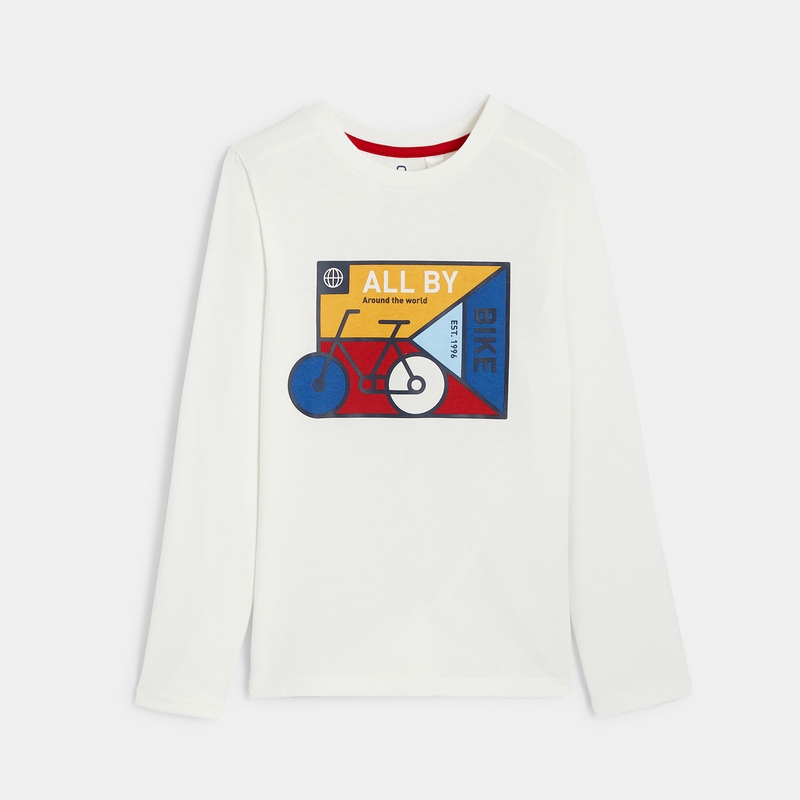 T-shirt manches longues motif vélo blanc garçon