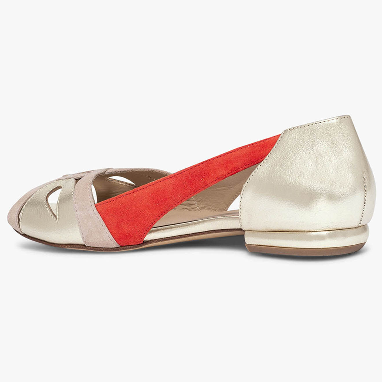 Bocage Ballerines en Cuir ajouré Serena platine/vermillon