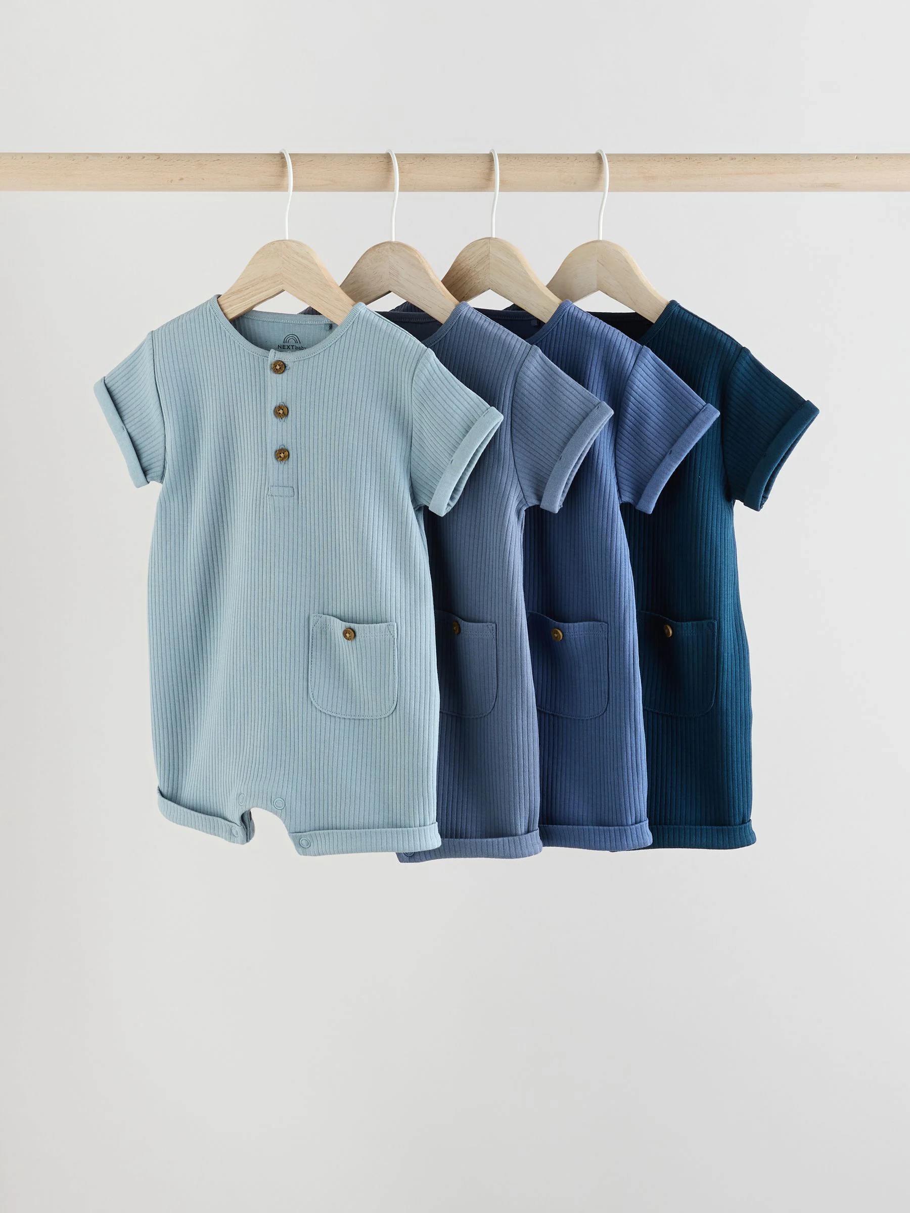 Blauw - Grootvader Knopen bij de hals 4 set Baby Rompertjes