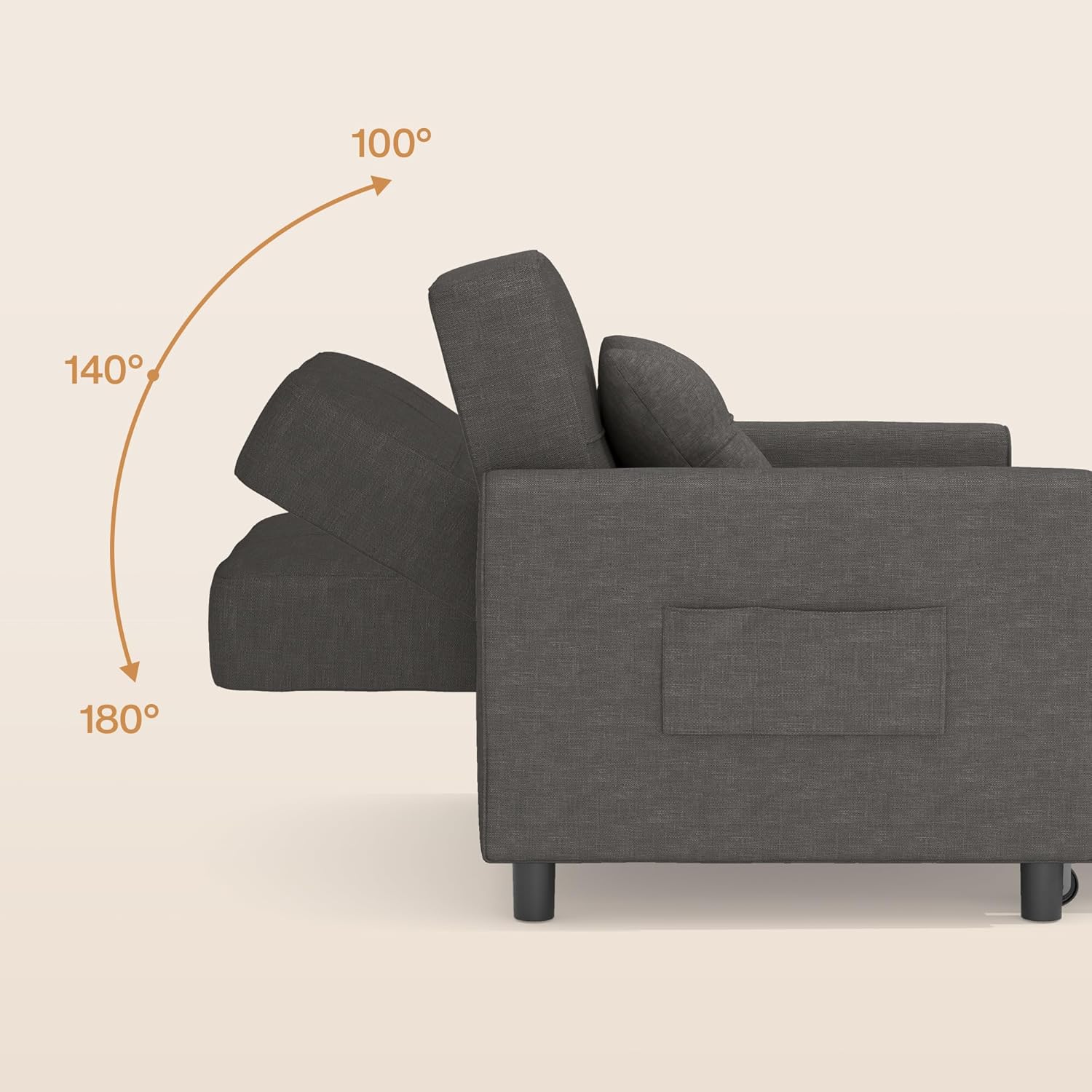 Bealife Relaxsessel, Schlafsessel mit Verstellbarer Rückenlehne, Fernsehsessel, Klappbares Schlafsofa, Relaxsessel fürs Wohnzimmer,Schlafzimmer(Dunkelgrau)