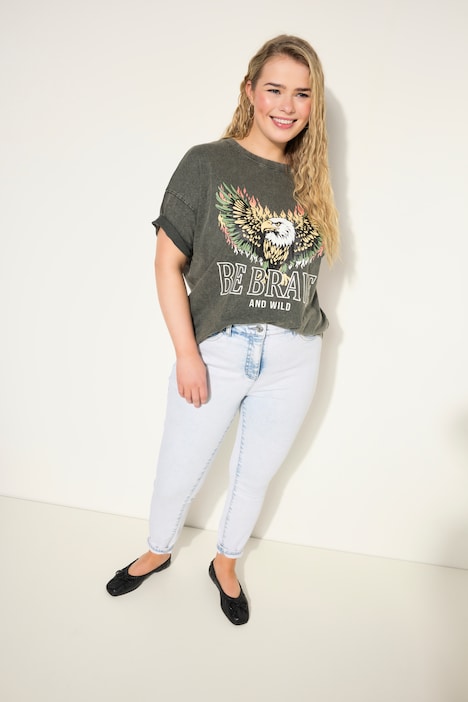 T-Shirt, oversized, Frontprint, Acid Wash, Rundhals, Halbarm
