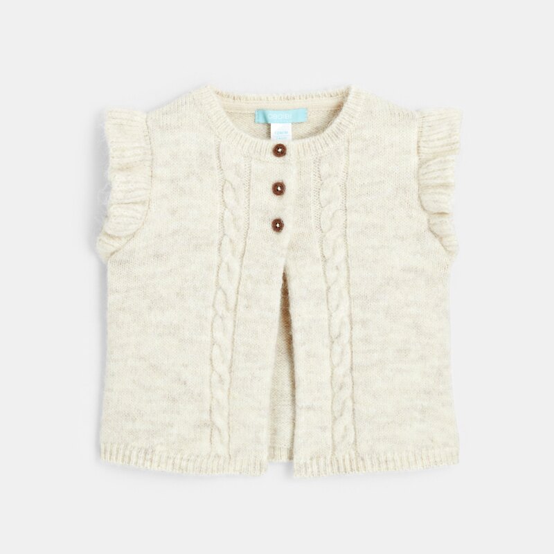 Gilet en maille tricot sans manches blanc bébé fille Beige