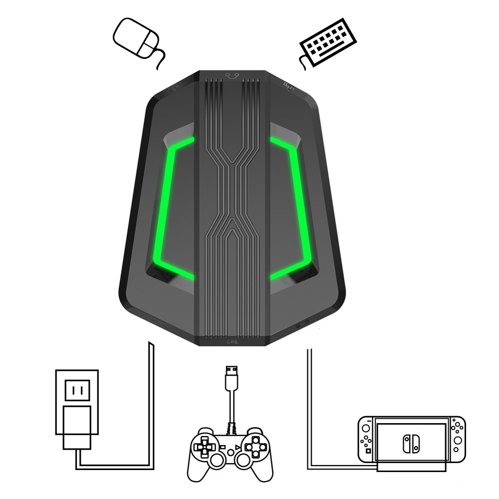 (3-tlg. Set) USB Einhand Gaming Tastatur mit Handballenauflage und Maus   Konverter für PS4 / PS3 / Xbox / Nintendo Switch - Schwarz