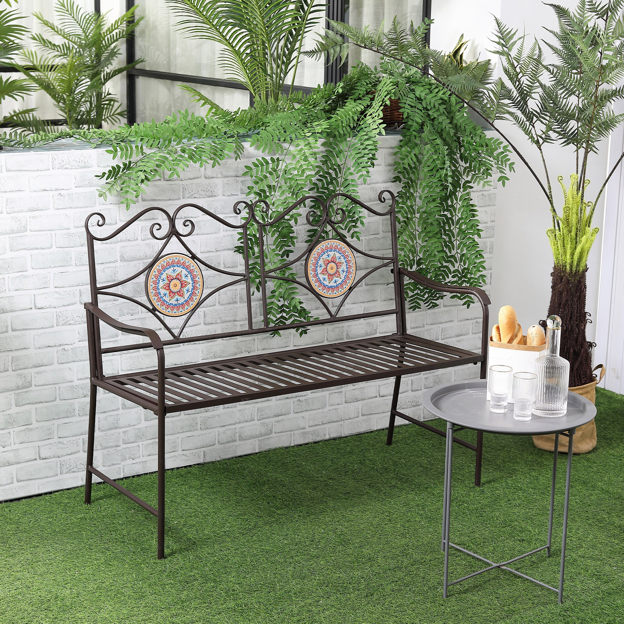 Outsunny Gartenbank mit Rückenlehne braun 121L x 52B x 93H cm