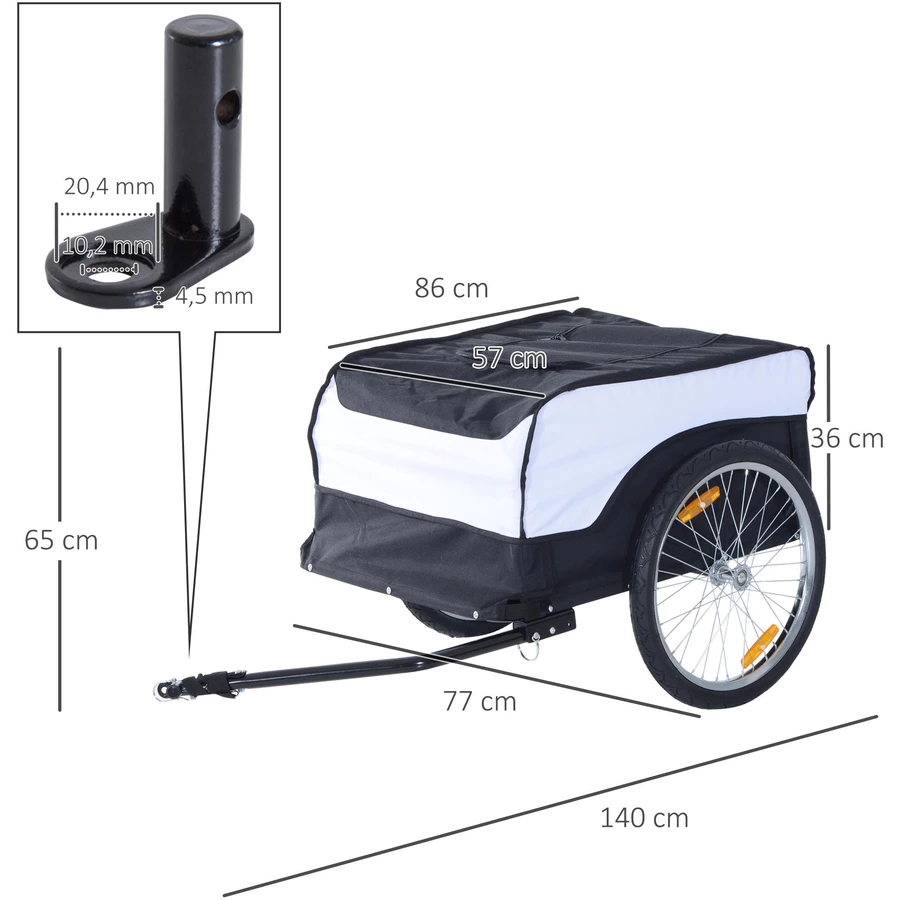 HOMCOM Transportanhänger fürs Fahrrad weiß, schwarz