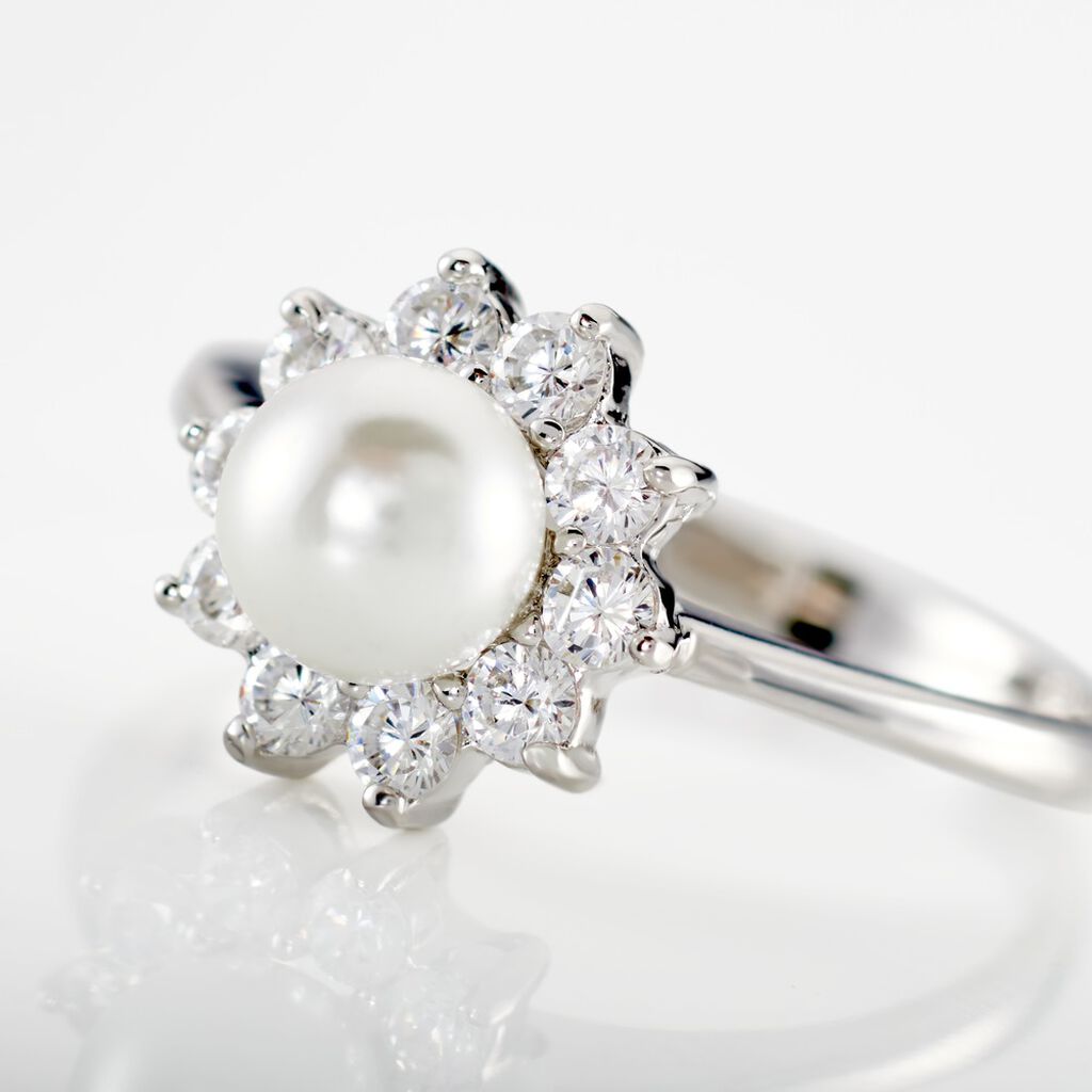 Bague Argent Blanc Cheri Perle De Culture Oxydes De Zirconium