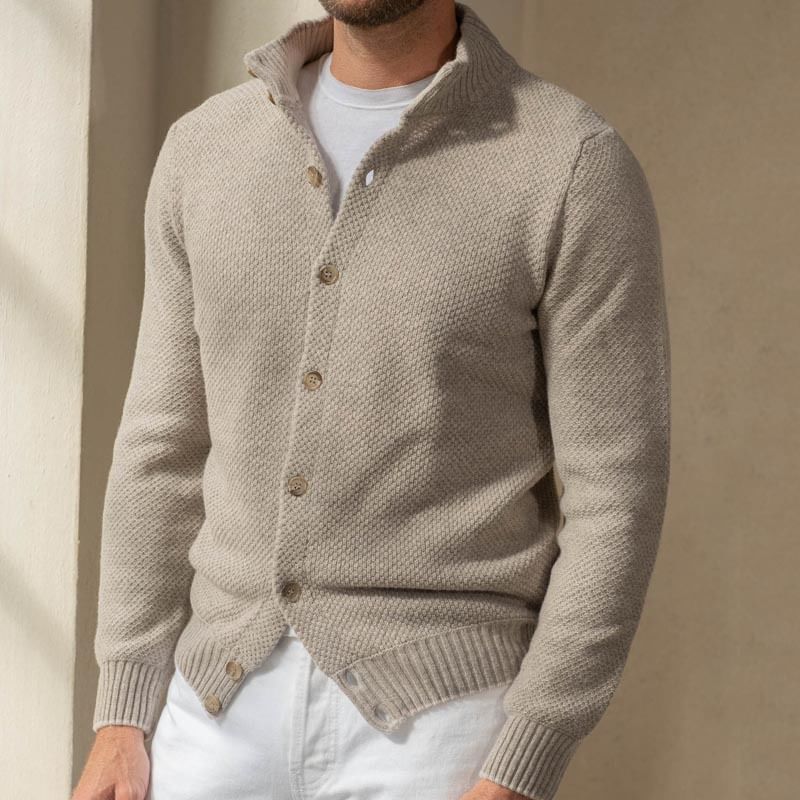 Double White - Effen Cardigan met Opstaande Kraag en Knoopjes