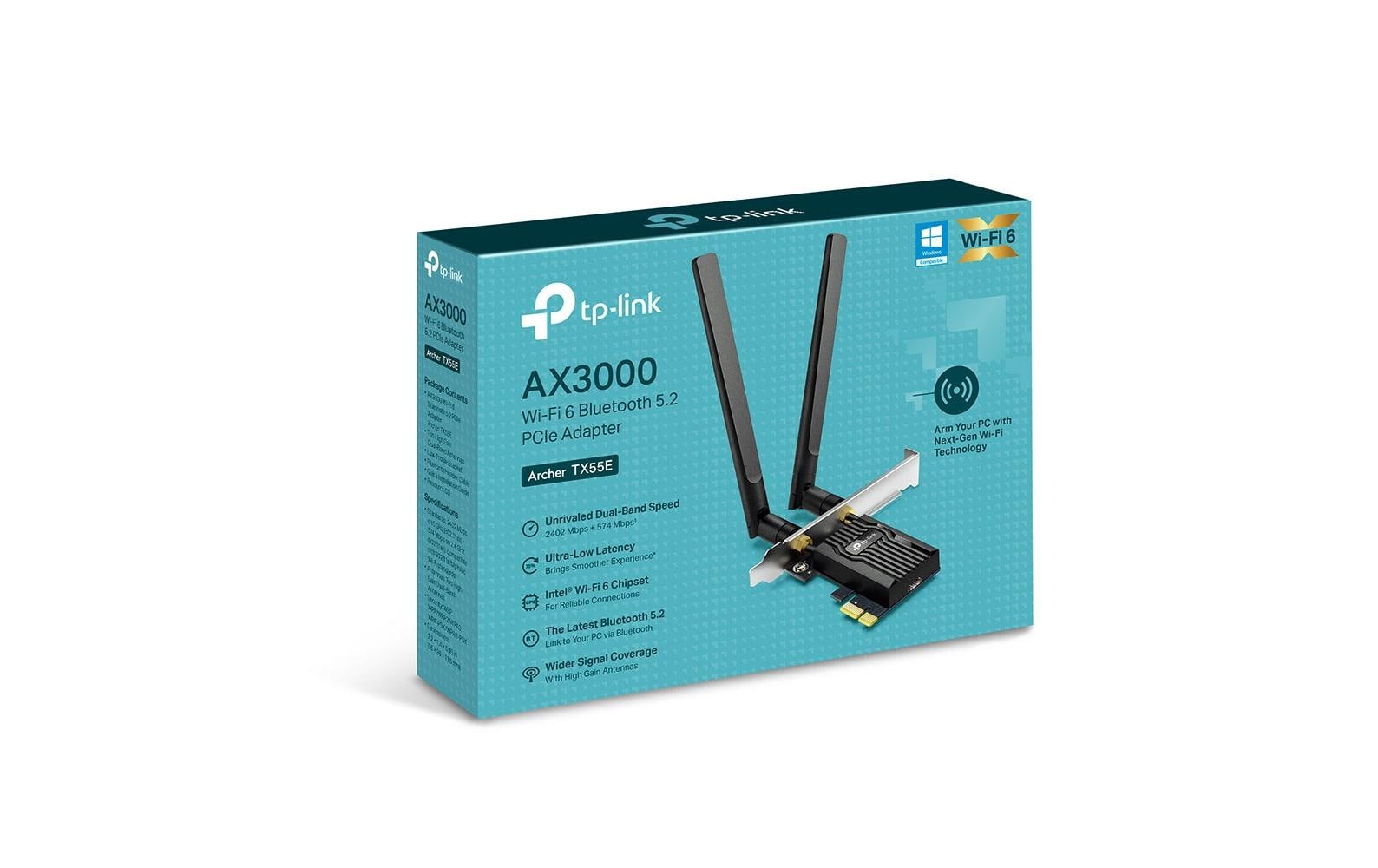 WLAN-AX PCIe Adapter Archer TX55E Bluetooth 5.2AX3000 Wi-Fi 6 Bluetooth 5.2 PCIe Adapter