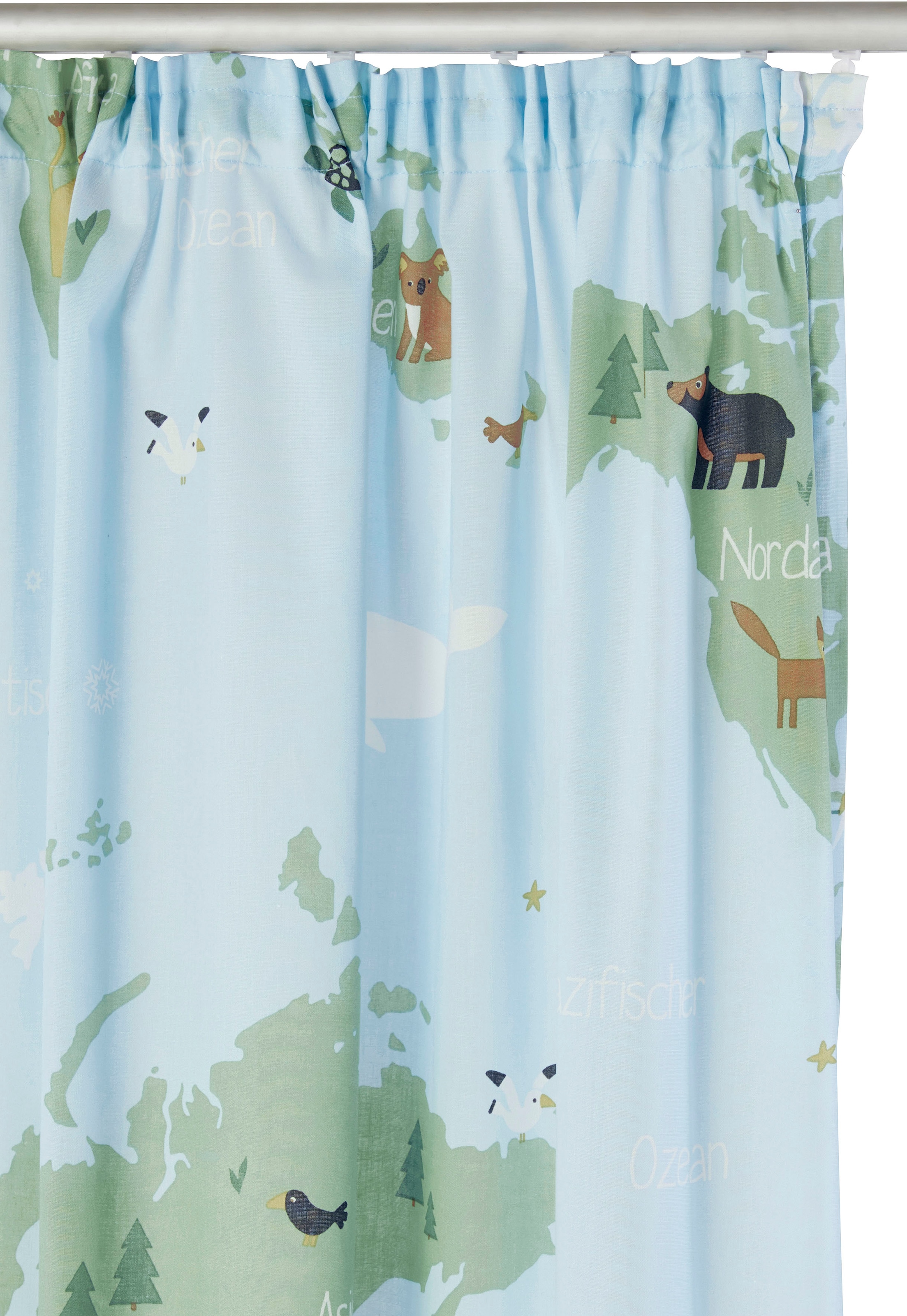 my home Vorhang »Weltkarte« Kräuselband 1 Stk. tlg. Kindergardine, bedruckt, halbtransparent, Tiere