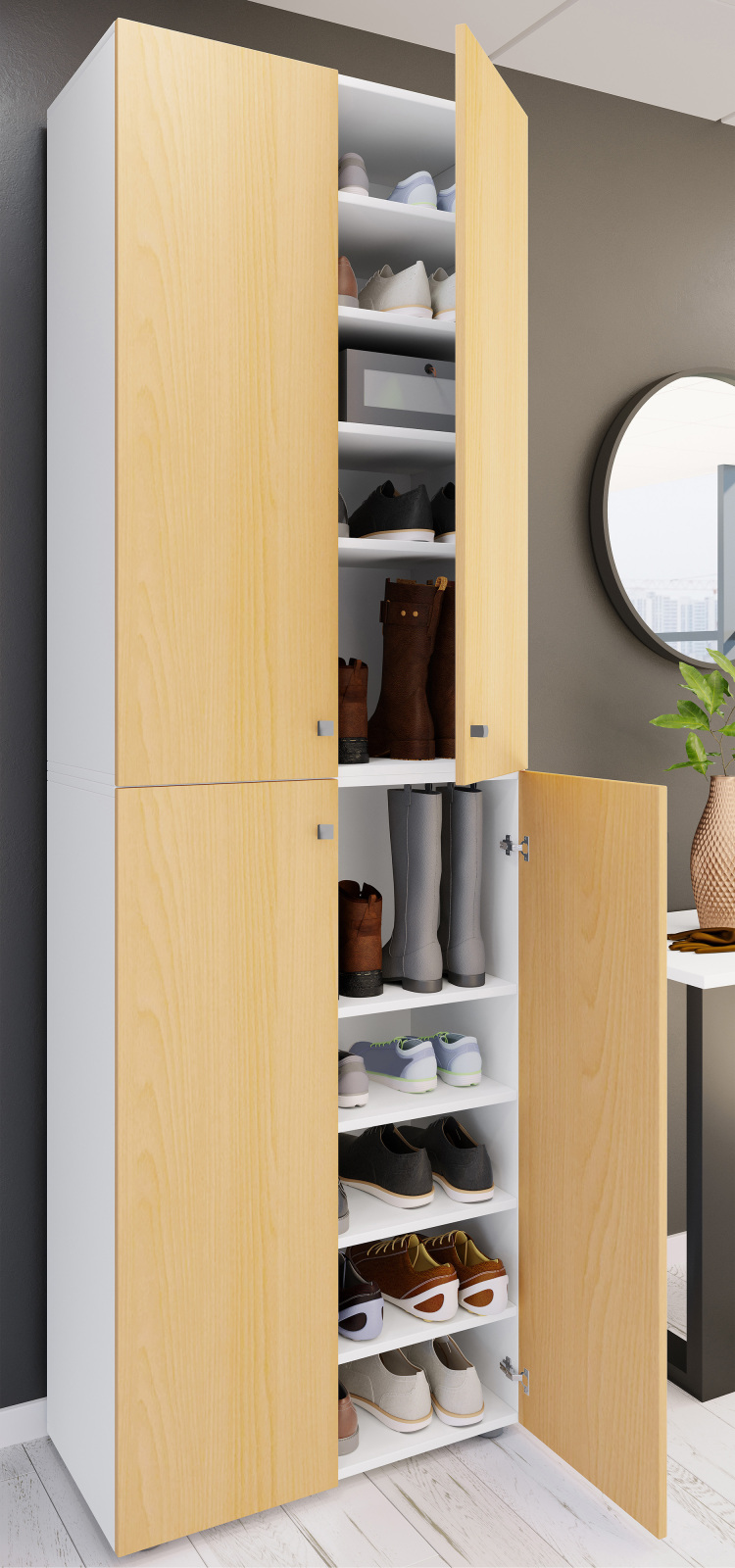 Schuhschrank LONA XL - weiß - Buche - 10 Fächer