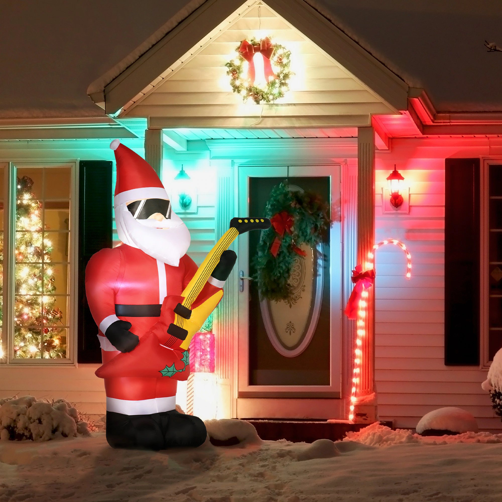 Outsunny Aufblasbare Weihnachtsdekoration mit LED-Beleuchtung rot 140L x 75B x 215H cm