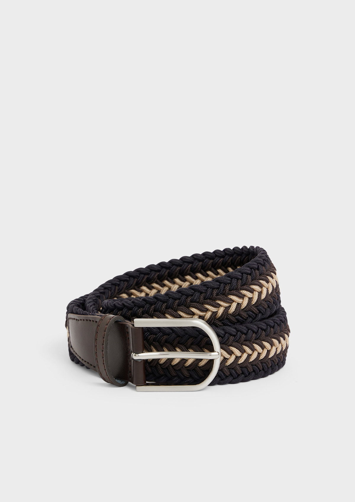 Ceinture tressée bleu nuit, marron et beige