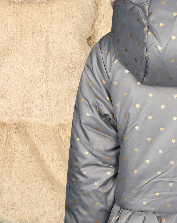 Wende-Jacke LOVE mit Plüsch in grau/beige