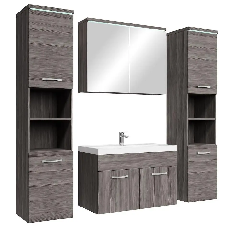 Badplaats Badkamermeubel Set Paso XL 80 x 40 cm - Grijs Eiken - Badmeubel met