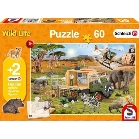 Schmidt Spiele KinderPuzzle - Schleich® Wild Life Tierrettung mit 2 Figuren, 60 Teile