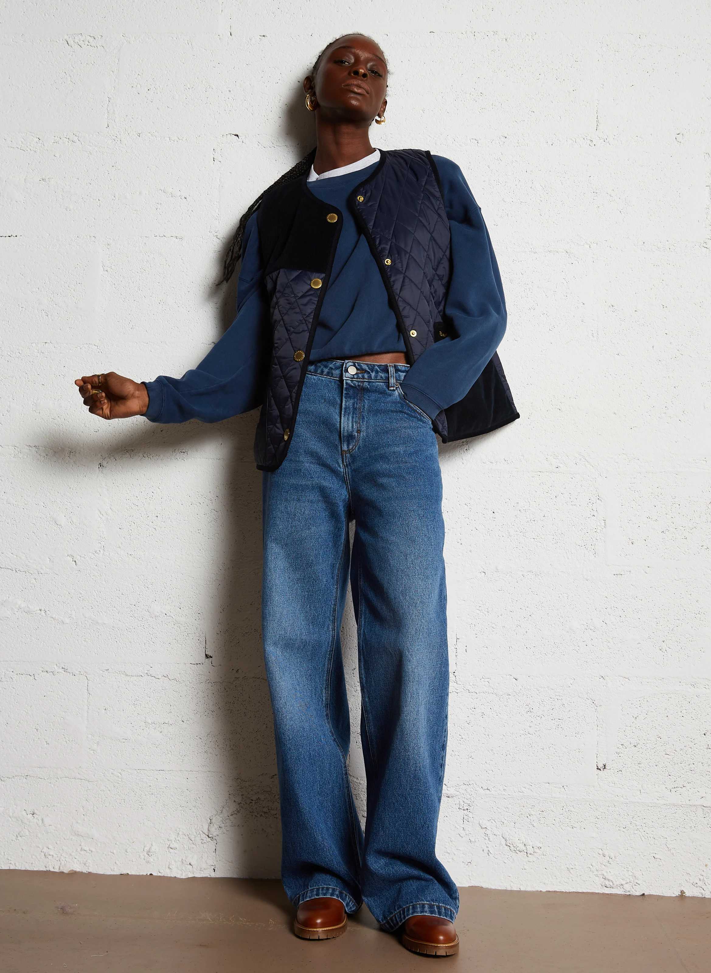 HEALY - Veste sans manches col rond en coton | Bleu