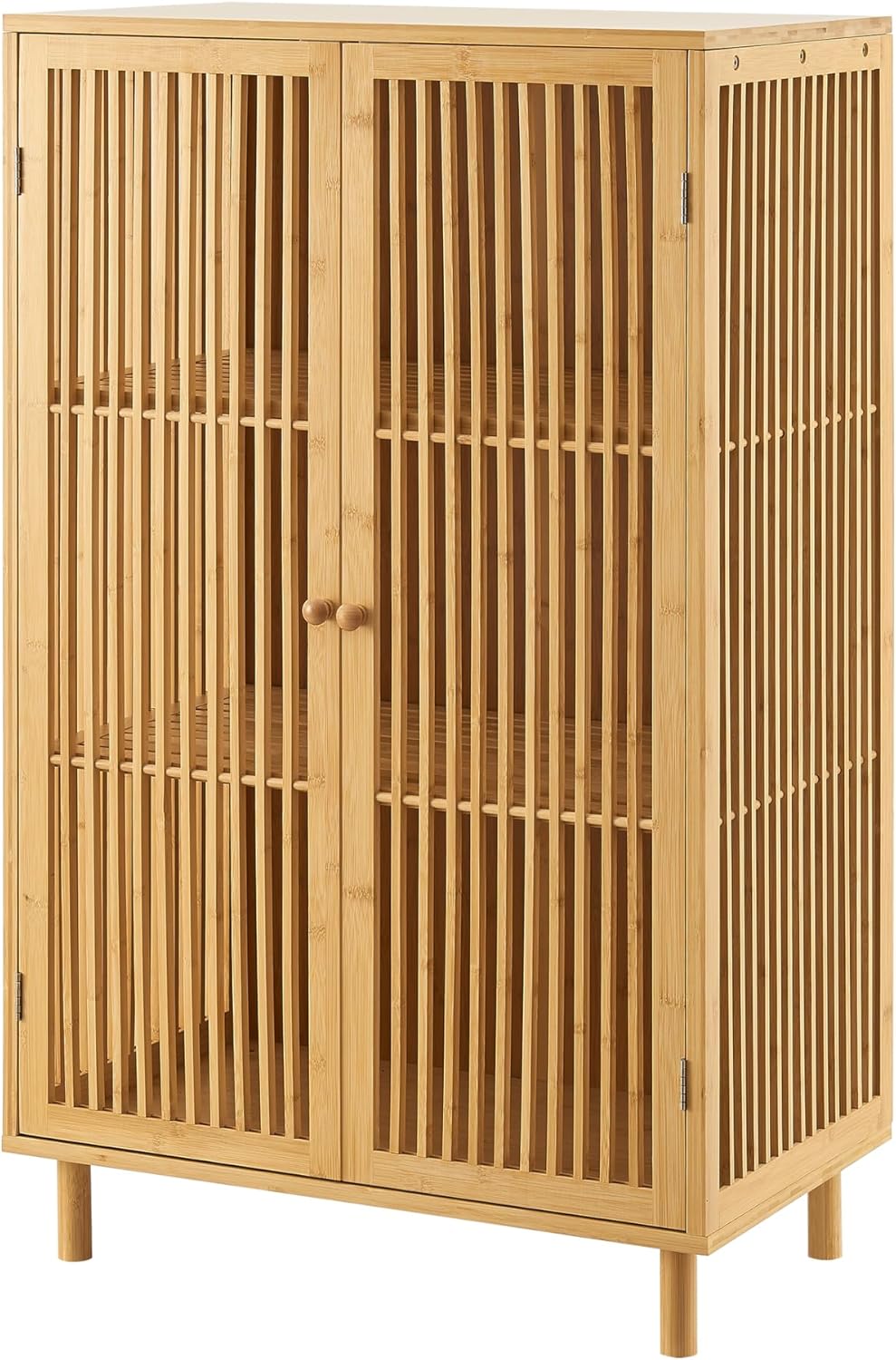 [en.casa] Beistellschrank Grong Mehrzweckschrank Wohnzimmerschrank 110 x 66 x 40 cm Kommode Aufbewahrungsschrank mit 2 Türen Schrank für Wohnzimmer 3 Ablagen Bambus Natur