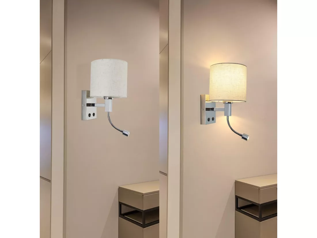NETTLIFE Applique LED avec interrupteur, applique murale d'intérieur, lampe de lecture, abat-jour en tissu, lampe de lit orientable