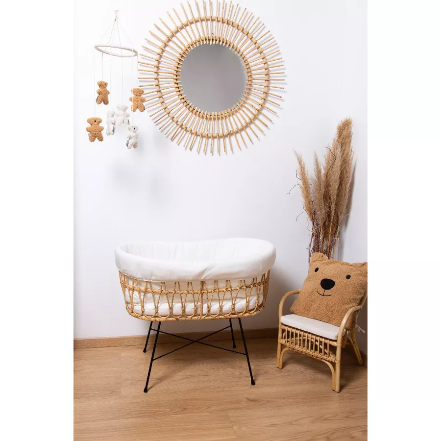 CHILDHOME Rattan Wiege mit Metallbeinen inkl. Matratze und Nestchen