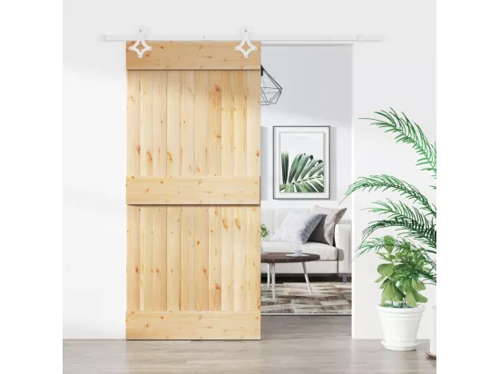 Porte coulissante et kit de quincaillerie 90x210 cm pin massif