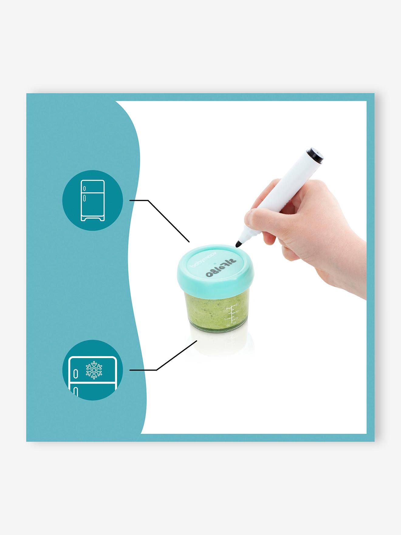 Conjunto de 8 recipientes de vidro para alimentos BABYMOOV, 4 de 100 ml + 4 de 220 ml, cor violeta lisa média.