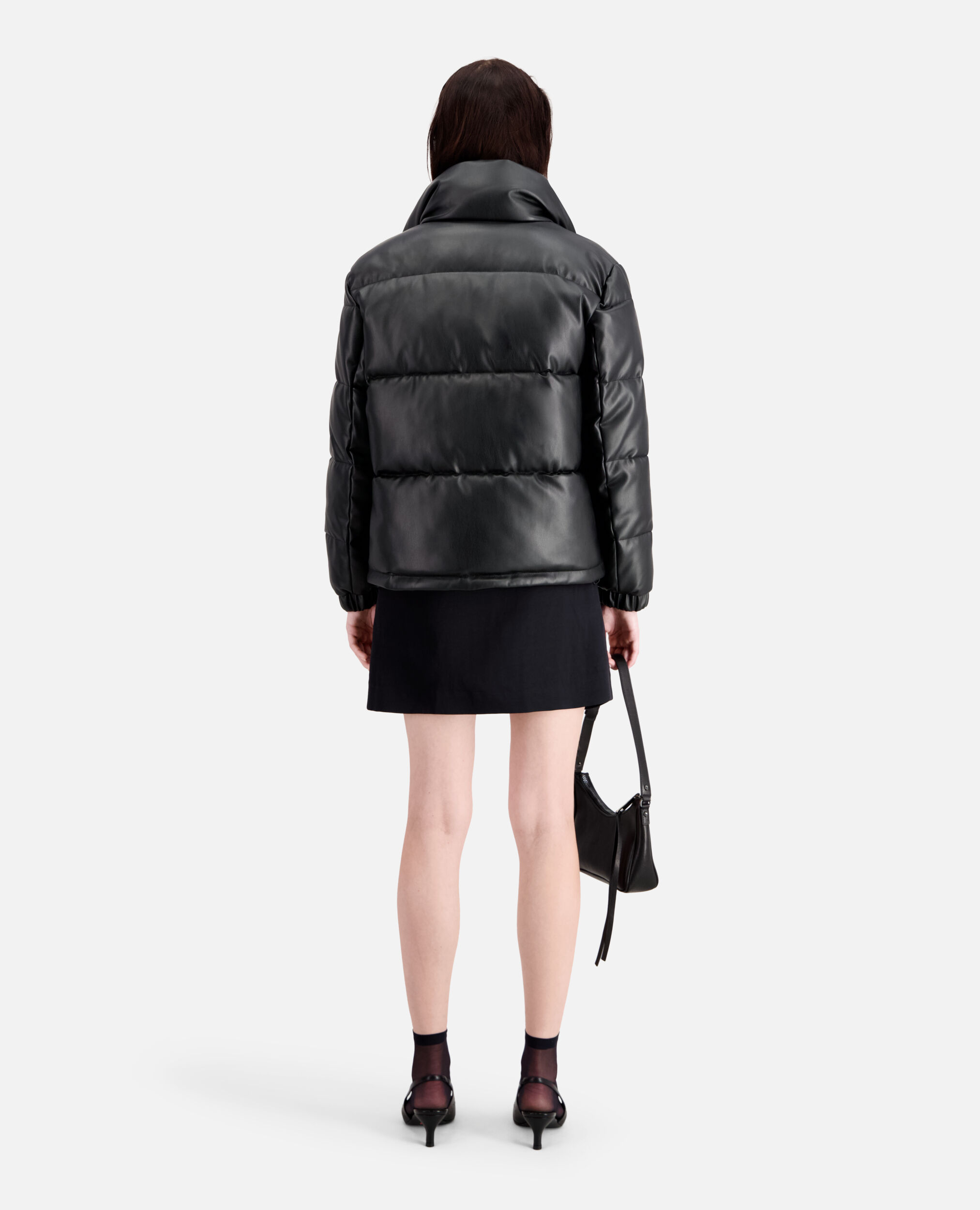 Black faux leather puffer jacket