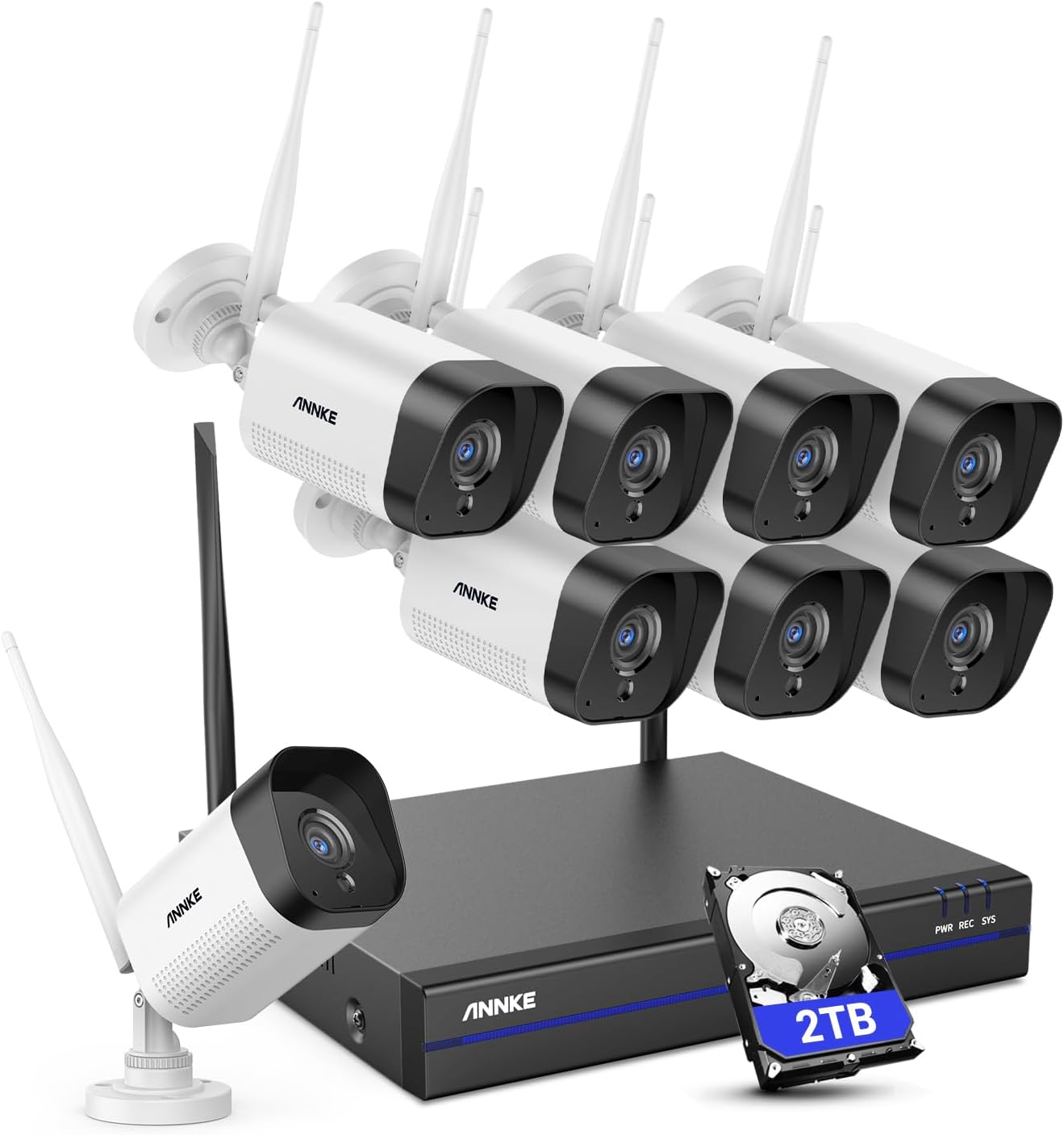 ANNKE WLAN Überwachungskamera Set Aussen Kabellos, 5MP Full HD Überwachungssystem, 10CH 5MP NVR mit 8X Überwachungskameras, Personenerkennung, 2-Wege-Audio, Arbeit mit Alexa, IP67, 2TB Festplatte