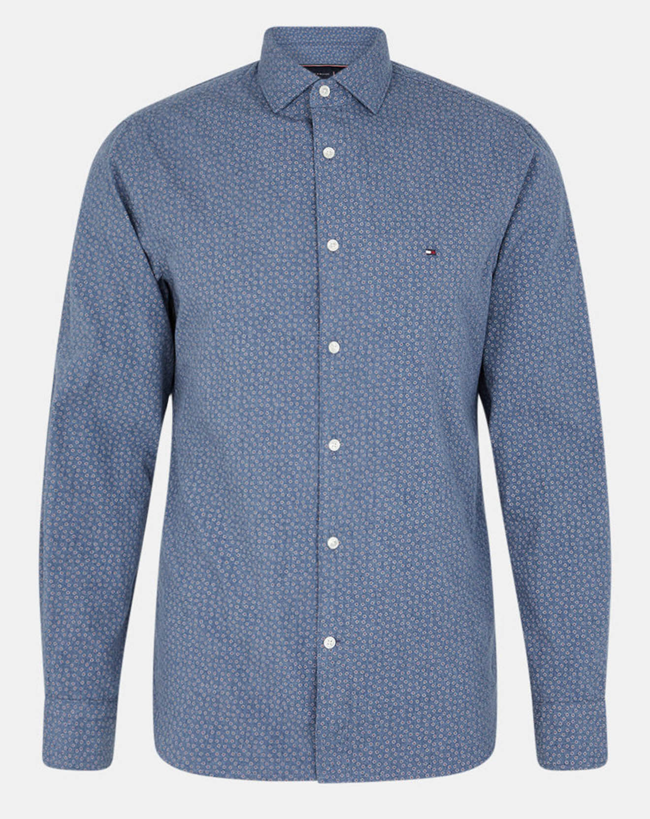 Tommy Hilfiger Chemise ajustée micro imprimé fleurs bleue